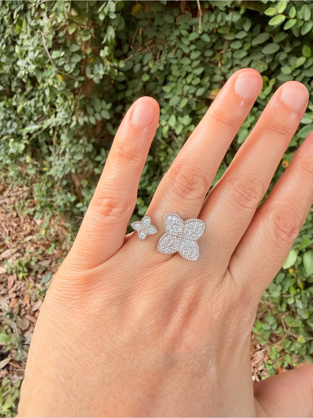 Adjustable Pavรฉ Clover Ring | Sparkly Statement | Silver Tone - Picture 6 of 11
